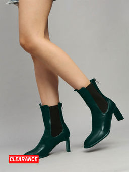 RSVP by Nykaa Fashion - Green Solid Ankle Length Block Boots