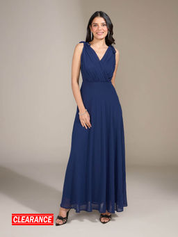 Twenty Dresses by Nykaa Fashion - Navy Blue Solid V Neck Maxi Dress
