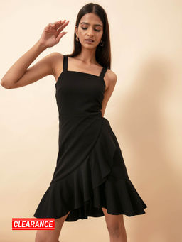 Twenty Dresses by Nykaa Fashion - Black Self Design Square Neck Mini Dress