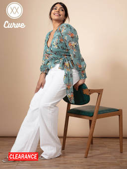 Twenty Dresses by Nykaa Fashion - Curve Green Floral Print V Neck Top