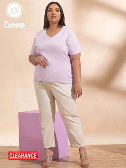 Twenty Dresses by Nykaa Fashion - Curve Pink Solid V Neck Basics T Shirt