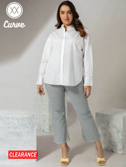 Twenty Dresses by Nykaa Fashion - Curve White Solid Mandarin Neck Shirt