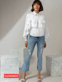 Twenty Dresses by Nykaa Fashion - White Self Design Collar Neck Shirt