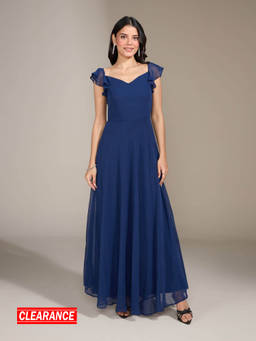 Twenty Dresses by Nykaa Fashion - Navy Blue Solid Sweetheart Neck Maxi Dress