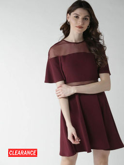 Twenty Dresses by Nykaa Fashion - Maroon Solid Round Neck Mini Dress