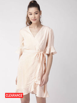 Twenty Dresses by Nykaa Fashion - Off White Stripes V Neck Mini Dress