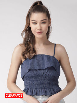 Twenty Dresses by Nykaa Fashion - Blue and White Pinstriped Crop Top