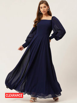 Twenty Dresses by Nykaa Fashion - Navy Blue Solid Fit & Flare Gown