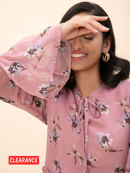 Twenty Dresses by Nykaa Fashion - Pink Floral Print Keyhole Neck Top
