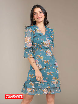 Twenty Dresses by Nykaa Fashion - Blue Floral V Neck Mini Dress