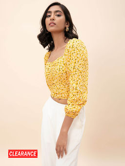 Twenty Dresses by Nykaa Fashion - Yellow Floral Square Neck Crop Top