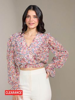 Twenty Dresses by Nykaa Fashion - Multicolor Floral V Neck Wrap Crop Top