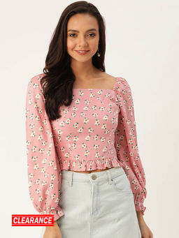 Twenty Dresses by Nykaa Fashion - Powder Pink Floral Square Neck Crop Top