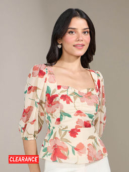 Twenty Dresses by Nykaa Fashion - Multicolor Floral Sweetheart Neck Peplum Top
