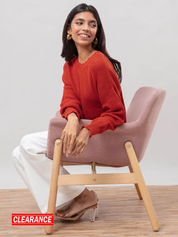 Twenty Dresses by Nykaa Fashion - Rust Solid Round Neck Sweater Top