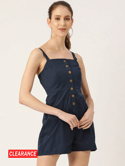 Twenty Dresses by Nykaa Fashion - Navy Blue Solid Square Neck Playsuit