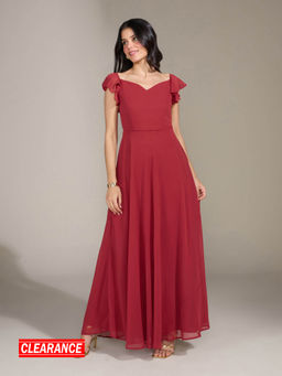 Twenty Dresses by Nykaa Fashion - Rust Solid Sweetheart Neck Maxi Dress