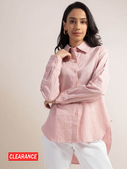 Twenty Dresses by Nykaa Fashion - Pink Striped Collar Neck Shirt