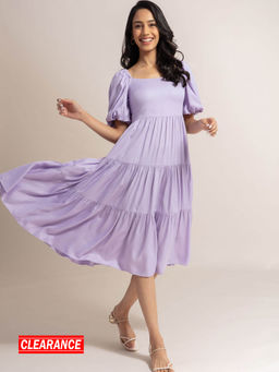 Twenty Dresses by Nykaa Fashion - Lilac Solid Square Neck Midi Dress