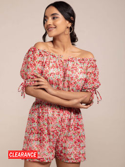 Twenty Dresses by Nykaa Fashion - Multicolor Floral Off Shoulder Playsuit