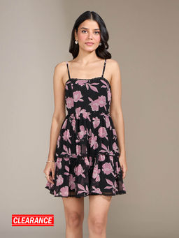 Twenty Dresses by Nykaa Fashion - Black Floral Sweetheart Neck Mini Dress
