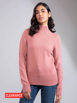 Twenty Dresses by Nykaa Fashion - Dusty Pink Solid Turtle Neck Sweater