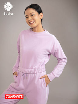 Twenty Dresses by Nykaa Fashion - Basics Lavender Solid Crew Neck Sweatshirt