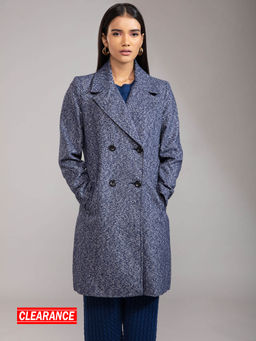 Twenty Dresses by Nykaa Fashion - Blue Solid Notched Lapel Overcoat