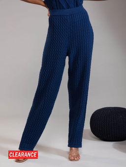 Twenty Dresses by Nykaa Fashion - Navy Blue Solid Knitted Pants