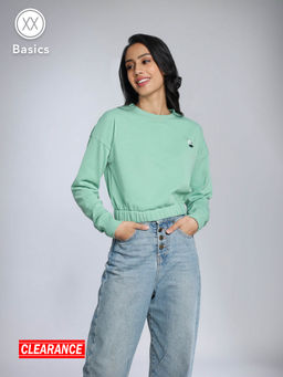 Twenty Dresses by Nykaa Fashion - Pastel Green Solid Round Neck Sweatshirt