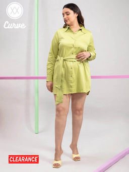 Twenty Dresses by Nykaa Fashion - Curve Pastel Green Solid Collared Mini Dress