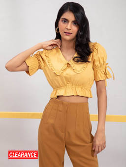 Twenty Dresses by Nykaa Fashion - Yellow Solid Peter Pan Neck Crop Top