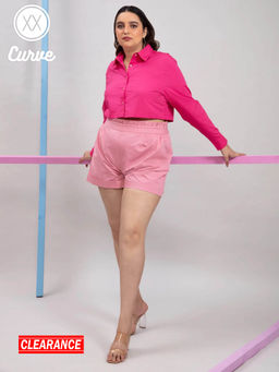 Twenty Dresses by Nykaa Fashion - Curve Pink Solid Rolled Hem Elasticated Shorts