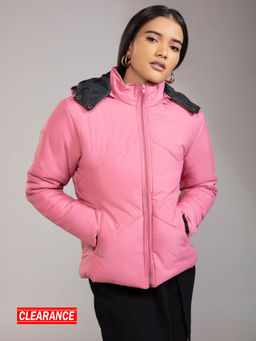 Twenty Dresses by Nykaa Fashion - Pink Solid High Neck Puffer Jacket