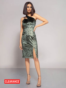 Twenty Dresses by Nykaa Fashion - Green One Shoulder Knee Length Sheath Dress