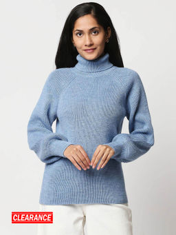 Twenty Dresses by Nykaa Fashion - Blue Solid Turtle Neck Sweater