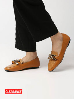 Twenty Dresses by Nykaa Fashion - Brown Textured Round Toe Chain Link Loafers