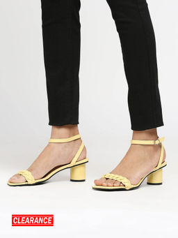 Twenty Dresses by Nykaa Fashion - Yellow Woven Square Toe Block Heels