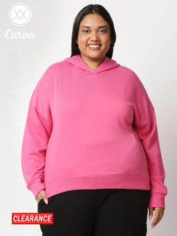 Twenty Dresses by Nykaa Fashion - Curve Pink Solid Full Sleeves Basics Hoodie