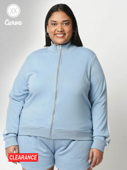 Twenty Dresses by Nykaa Fashion - Curve Blue Solid High Neck Basics Sweatshirt