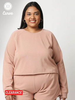 Twenty Dresses by Nykaa Fashion - Curve Pink Solid Crew Neck Basics Sweatshirt