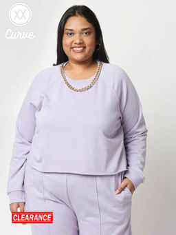 Twenty Dresses by Nykaa Fashion - Curve Purple Solid Crew Neck Basics Sweatshirt