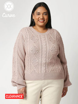 Twenty Dresses by Nykaa Fashion - Curve Pink Crew Neck Sweater