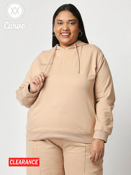 Twenty Dresses by Nykaa Fashion - Curve Beige Solid Full Sleeves Basics Hoodie