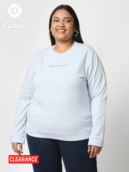 Twenty Dresses by Nykaa Fashion - Curve Blue Solid Crew Neck Basics Sweatshirt