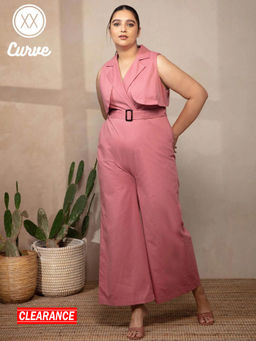 Twenty Dresses by Nykaa Fashion - Curve Pink Solid Notched Lapel Jumpsuit