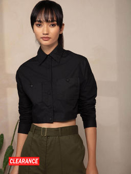 Twenty Dresses by Nykaa Fashion - Black Solid Collar Neck Full Sleeves Shirt