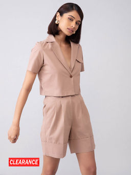 Twenty Dresses by Nykaa Fashion - Brown Solid Notched Lapel Jacket