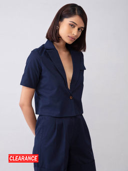 Twenty Dresses by Nykaa Fashion - Navy A Lasting Impression Jacket With Belt