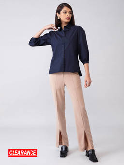 Twenty Dresses by Nykaa Fashion - Work Navy Blue Solid Collar Neck Top